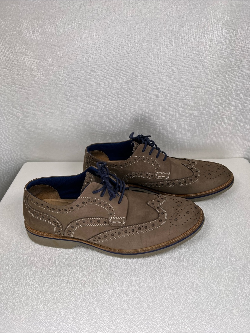 1901(Nordstrom) Men's Taupe Lether Wingtip Dress Shoes with Blue Laces Size 11